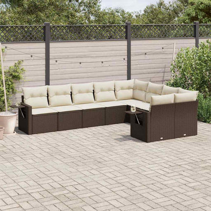 Loungegrupp för trädgården med dynor 9 delar konstrotting brun