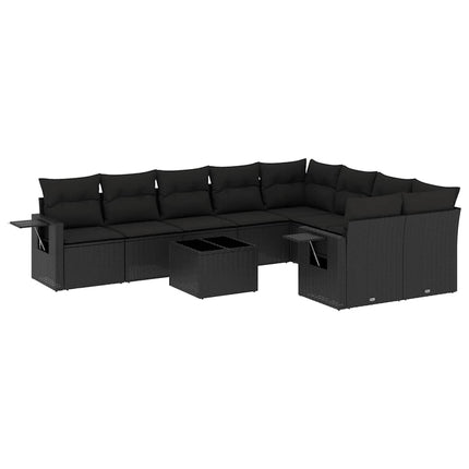 Loungegrupp 10 delar med svarta dynor konstrotting