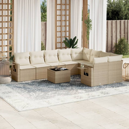 Soffgrupp för trädgård med dynor 10 delar beige konstrotting