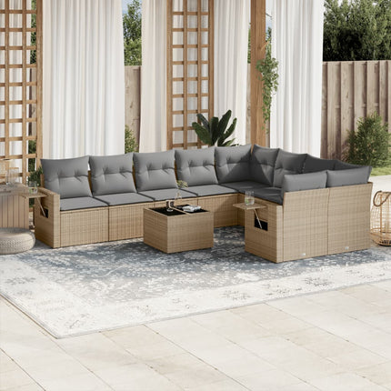 Soffgrupp för trädgård med dynor 10 delar beige konstrotting