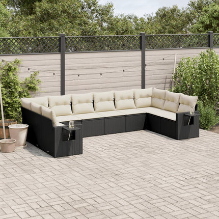Loungegrupp 10 delar med svarta dynor konstrotting