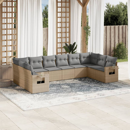 Soffgrupp för trädgård med dynor 10 delar beige konstrotting