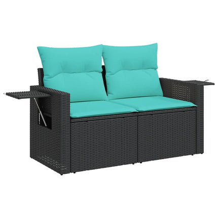 11 delar trädgårdssoffgrupp med dynor svart polyrotting