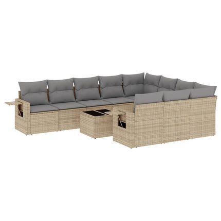 Loungegrupp för trädgården m. dynor 11 delar beige konstrotting