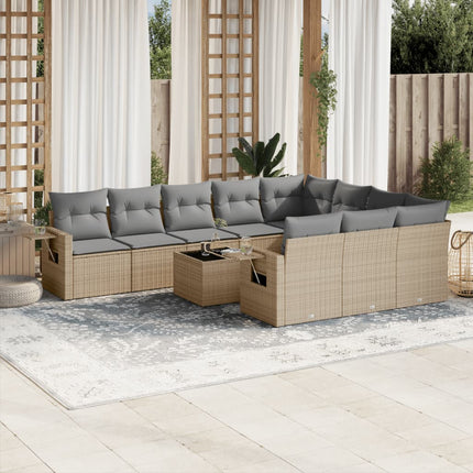 Loungegrupp för trädgården m. dynor 11 delar beige konstrotting