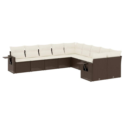 Loungegrupp 10 delar med brun dynor konstrotting