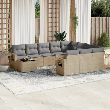 Loungegrupp för trädgården m. dynor 11 delar beige konstrotting