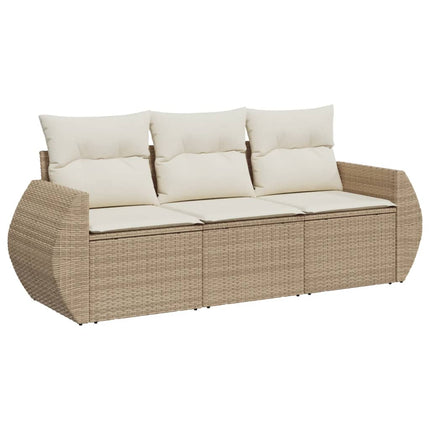 Soffgrupp för trädgården 3 delar med dynor beige konstrotting