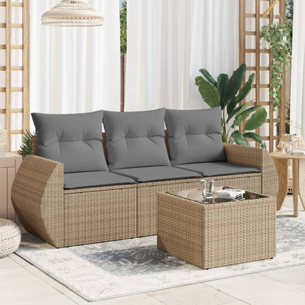 Soffgrupp för trädgård med dynor 4 delar beige konstrotting