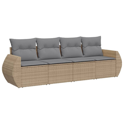 Soffgrupp för trädgård med dynor 4 delar beige konstrotting