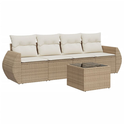 Soffgrupp för trädgården med dynor 5 delar beige konstrotting