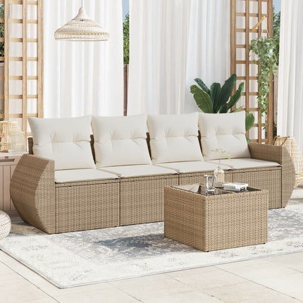 Soffgrupp för trädgården med dynor 5 delar beige konstrotting