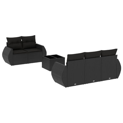 Loungegrupp med dynor 6 delar svart konstrotting