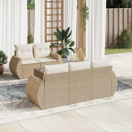 Soffgrupp för trädgården med dynor 6 delar beige konstrotting