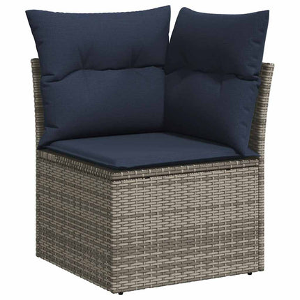 7 delar trädgårdssoffgrupp med dynor grå polyrotting