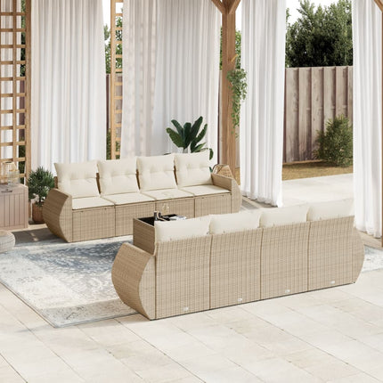 Soffgrupp för trädgården med dynor 9 delar beige konstrotting