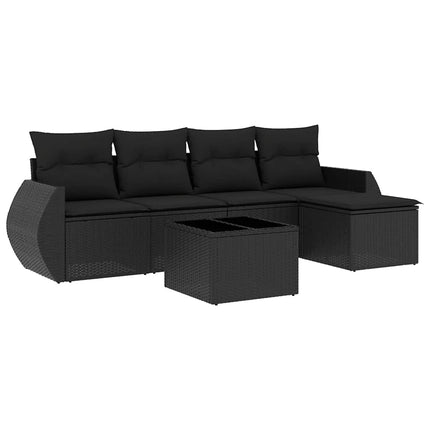Loungegrupp med dynor 6 delar svart konstrotting