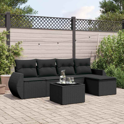 Loungegrupp med dynor 6 delar svart konstrotting