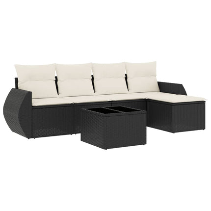 Loungegrupp med dynor 6 delar svart konstrotting