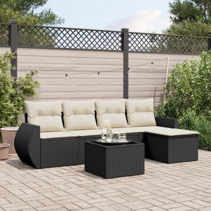 Loungegrupp med dynor 6 delar svart konstrotting