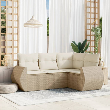 Soffgrupp för trädgård med dynor 4 delar beige konstrotting