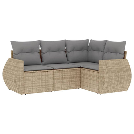 Soffgrupp för trädgård med dynor 4 delar beige konstrotting