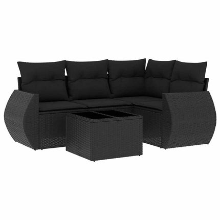 Loungegrupp för trädgården med dynor 5 delar svart konstrotting