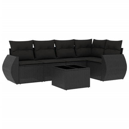 Loungegrupp med dynor 6 delar svart konstrotting