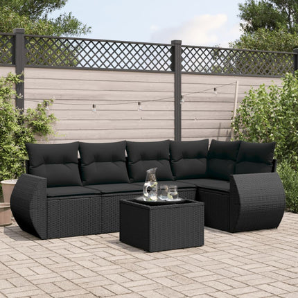 Loungegrupp med dynor 6 delar svart konstrotting