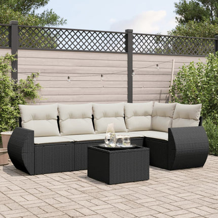 Loungegrupp med dynor 6 delar svart konstrotting