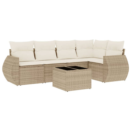 Soffgrupp för trädgården med dynor 6 delar beige konstrotting