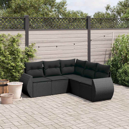 Loungegrupp för trädgården med dynor 5 delar svart konstrotting
