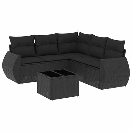Loungegrupp med dynor 6 delar svart konstrotting