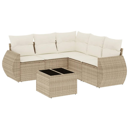 Soffgrupp för trädgården med dynor 6 delar beige konstrotting