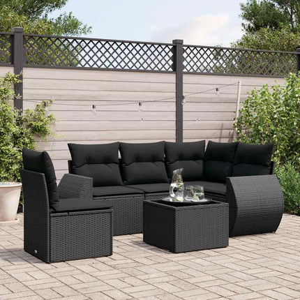 Loungegrupp med dynor 6 delar svart konstrotting