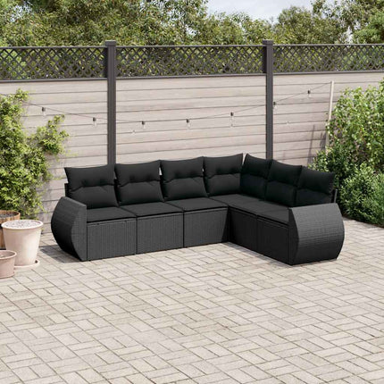Loungegrupp med dynor 6 delar svart konstrotting