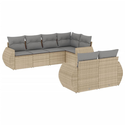 Matgrupp för trädgården med dynor 7 delar beige konstrotting
