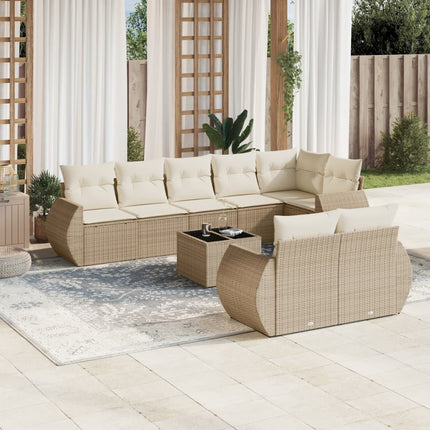 Soffgrupp för trädgården med dynor 9 delar beige konstrotting