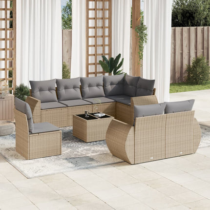 Soffgrupp för trädgården med dynor 9 delar beige konstrotting