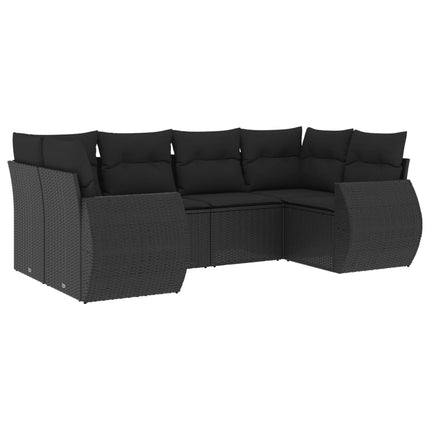 Loungegrupp med dynor 6 delar svart konstrotting