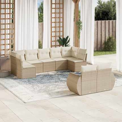 Soffgrupp för trädgården med dynor 9 delar beige konstrotting