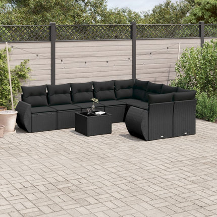 Loungegrupp 10 delar med svarta dynor konstrotting