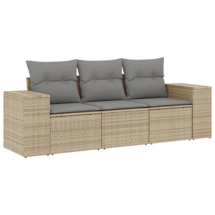 Soffgrupp för trädgården 3 delar med dynor beige konstrotting