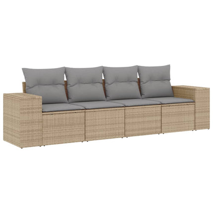 Soffgrupp för trädgård med dynor 4 delar beige konstrotting