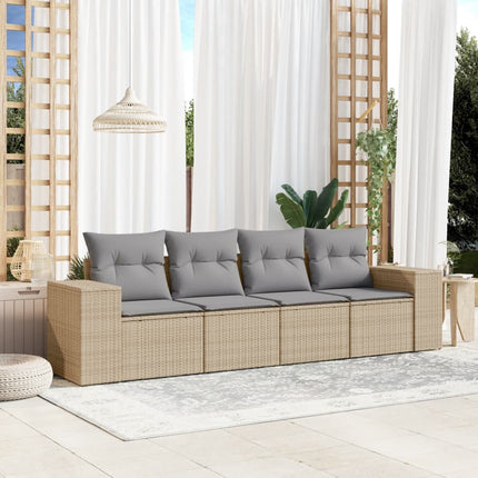 Soffgrupp för trädgård med dynor 4 delar beige konstrotting