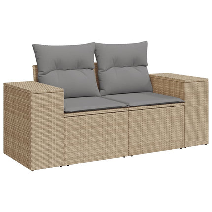 Matgrupp för trädgården med dynor 7 delar beige konstrotting