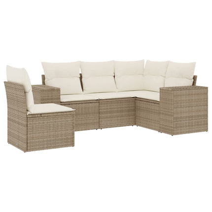 Soffgrupp för trädgården med dynor 5 delar beige konstrotting