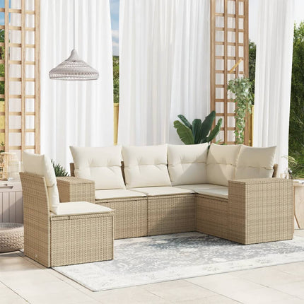 Soffgrupp för trädgården med dynor 5 delar beige konstrotting
