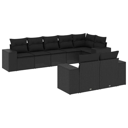 Loungegrupp för trädgården med dynor 8 delar svart konstrotting
