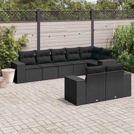 Loungegrupp för trädgården med dynor 8 delar svart konstrotting